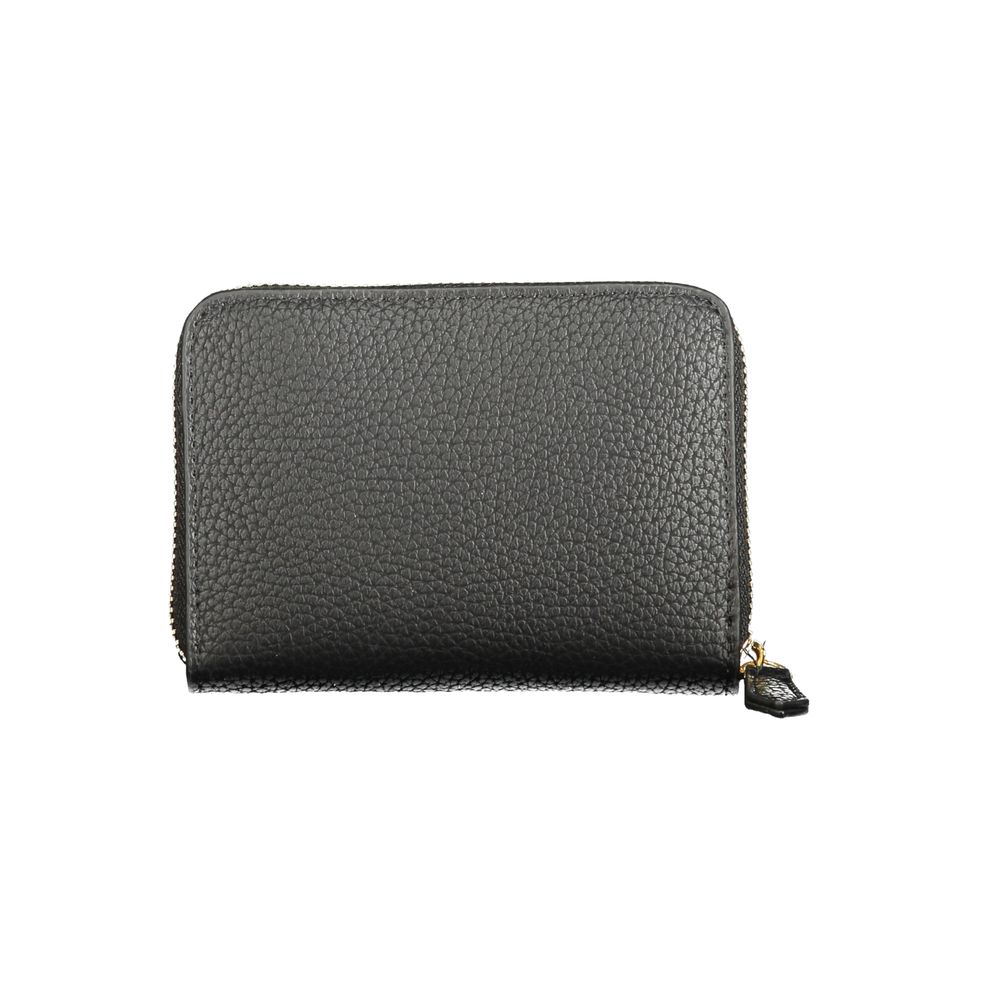 Mario Valentino Black Polyethylene Wallet with 6 compartments, coin purse, card spaces, and zip closure