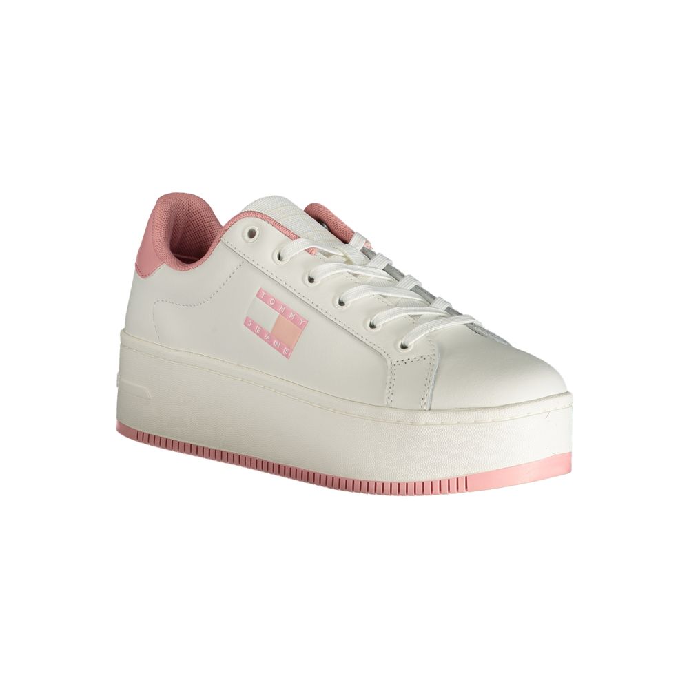 Tommy Hilfiger Pink Polyester Sneaker with lace-up design, 5 cm wedge, and logo print.
