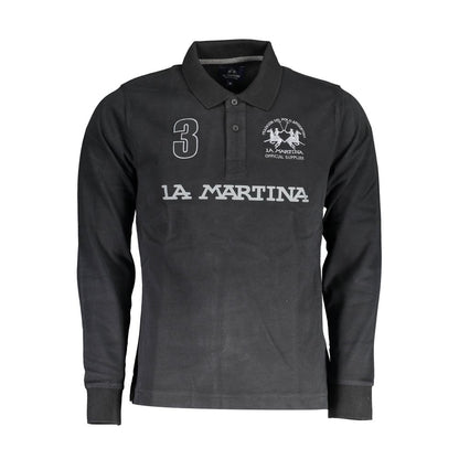 La Martina Black Cotton Men Polo Shirt