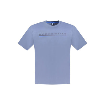 North Sails Blue Cotton Men T-Shirt with logo print, crew neck, premium cotton, crafted in Egypt.