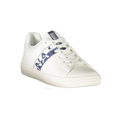 Napapijri White Leather Men Sneaker with bold logo, stylish design, and comfortable fit, perfect for making a statement in every step.