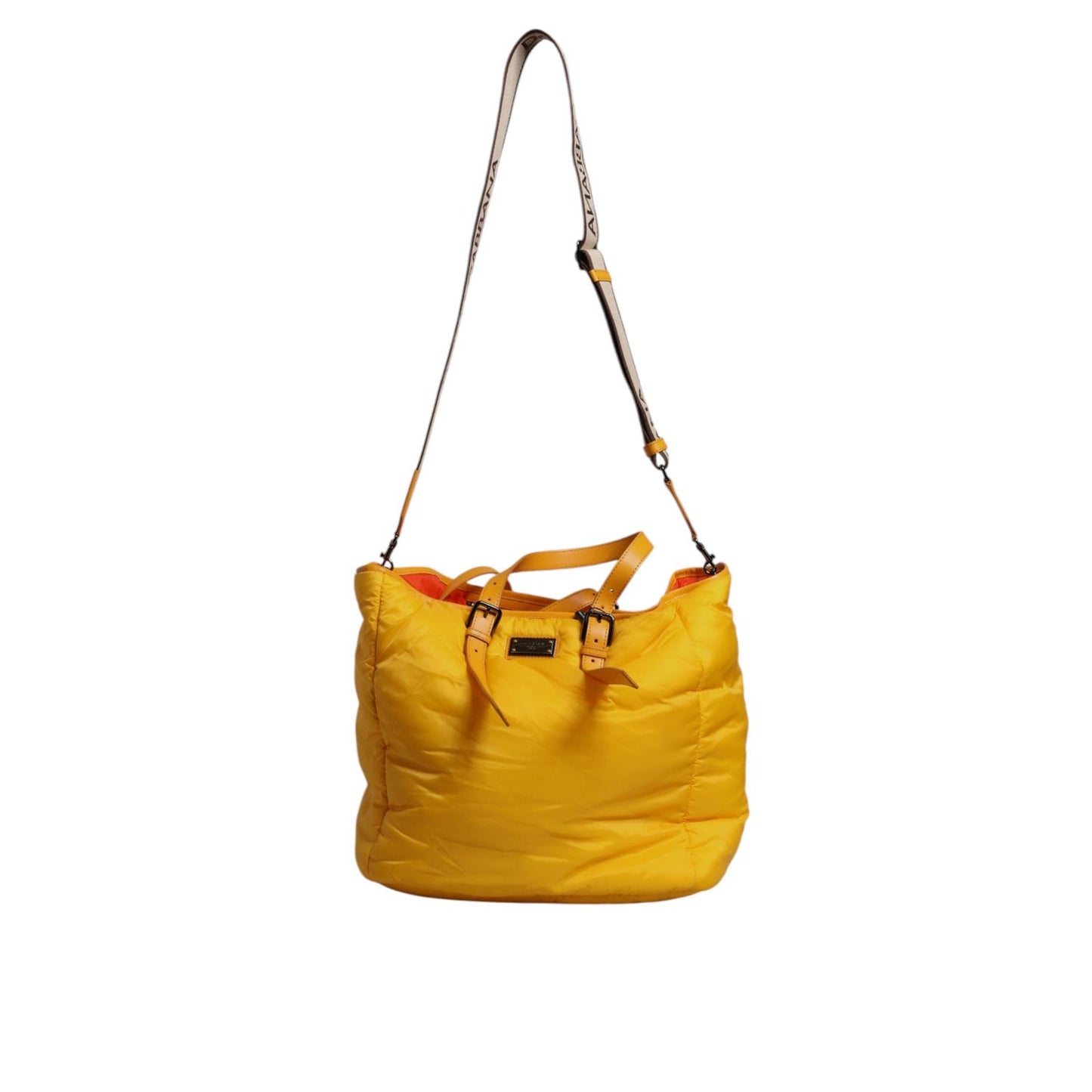 Dolce & Gabbana Yellow Orange Nylon Logo Plaque Hand Shoulder Tote Bag