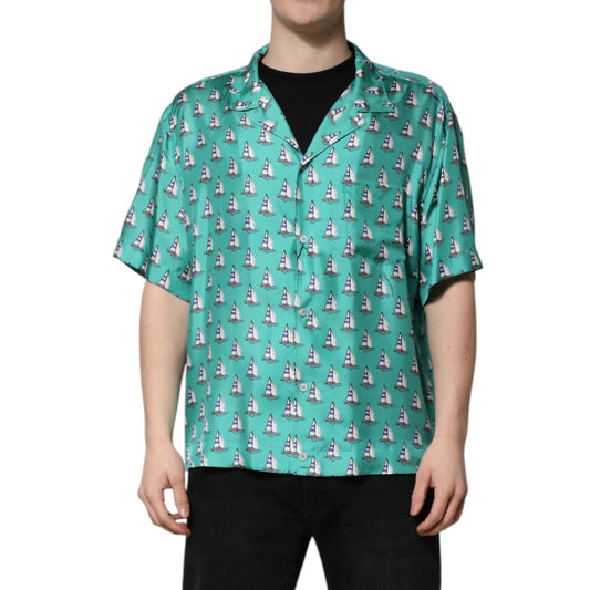 Dolce & Gabbana Green Printed Short Sleeves Casual Shirt