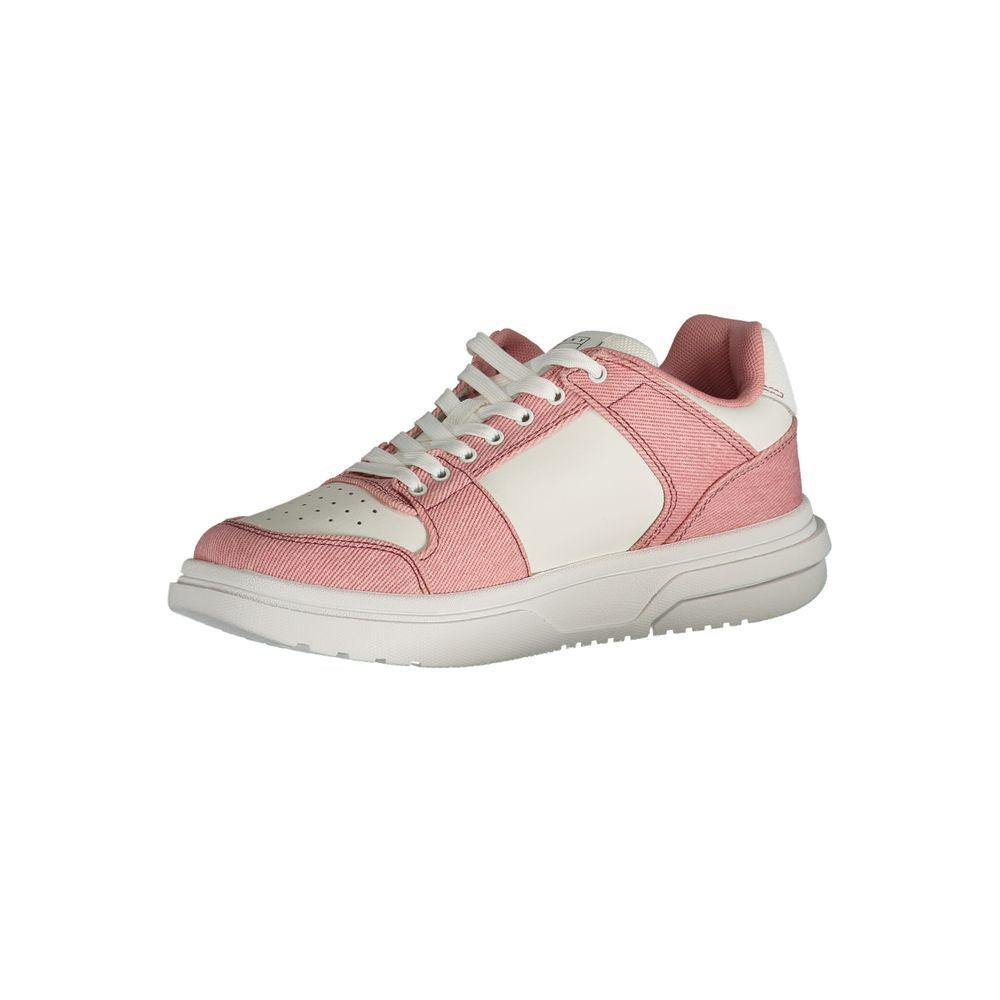Tommy Hilfiger Pink Polyester Sneaker with laces, contrast details, and logo, sports footwear