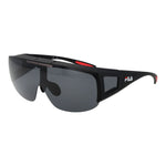 Fila Black Men Sunglass with full-rim black plastic frame, grey polarized & photochromatic lenses, includes branded case, 100% UV protection.