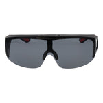 Fila Black Men Sunglass with full-rim black plastic frame and polarized grey lenses. Includes branded case, 100% UVA & UVB protection.