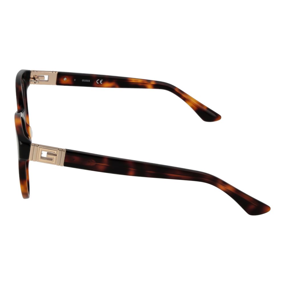 Side view of Guess Brown Women Glasses Frame with butterfly style and full-rim plastic design, model showing temples length 140.