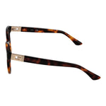 Side view of Guess Brown Women Glasses Frame with butterfly style and full-rim plastic design, model showing temples length 140.
