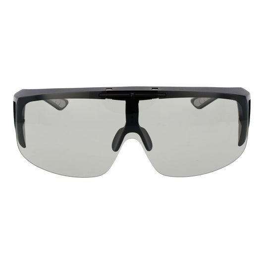 Fila Black Men Sunglass with full-rim black plastic frame and polarized grey lenses, 100% UVA & UVB protection, includes branded case.