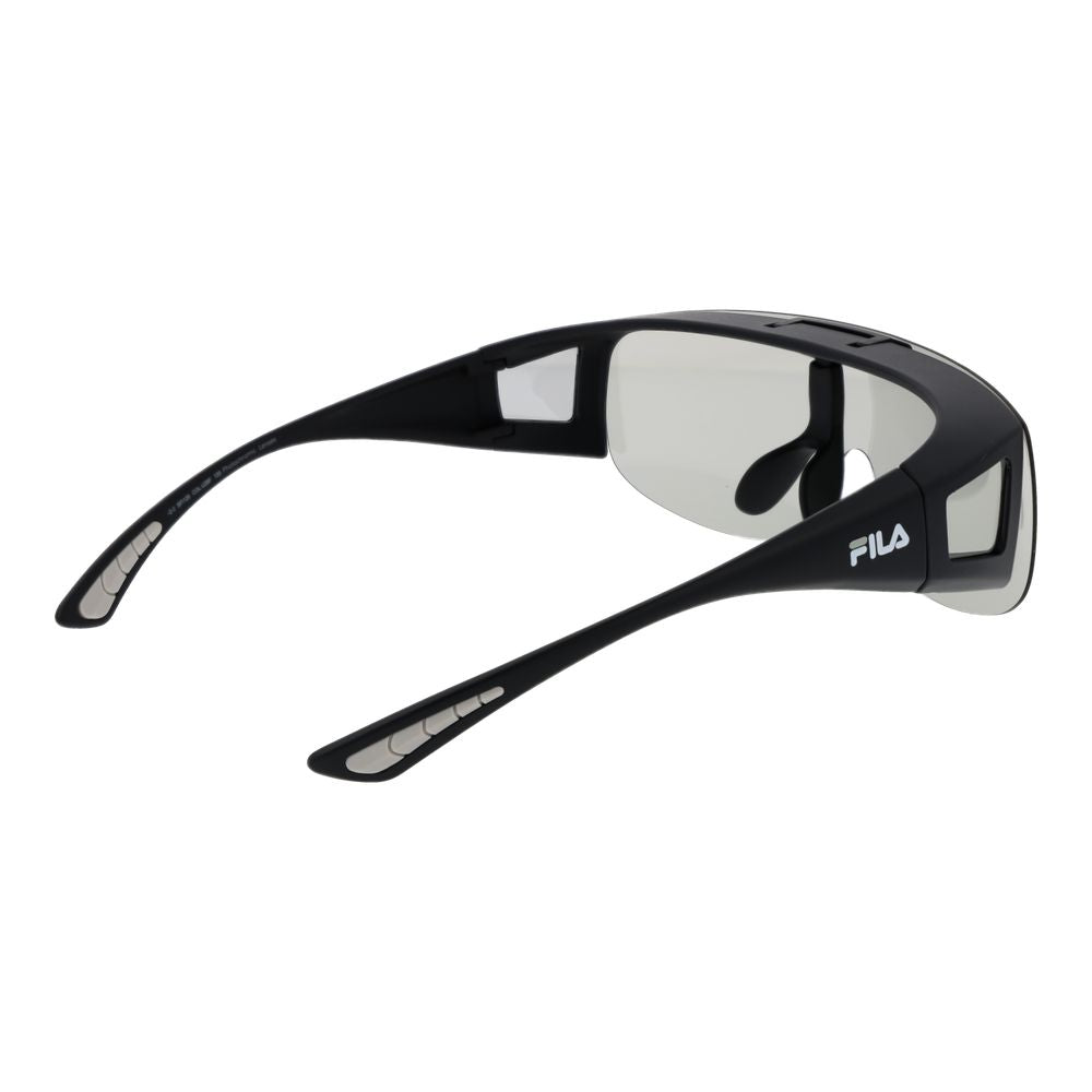 Fila Black Men Sunglass with full-rim black plastic frame and polarized grey lenses providing 100% UVA & UVB protection.