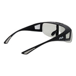 Fila Black Men Sunglass with full-rim black plastic frame and polarized grey lenses providing 100% UVA & UVB protection.