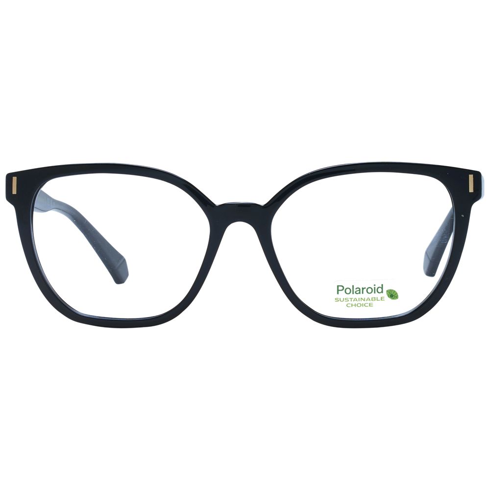 Polaroid Black Women Glasses Frame with full-rim polyamide frame, demo lenses, and square style for women.