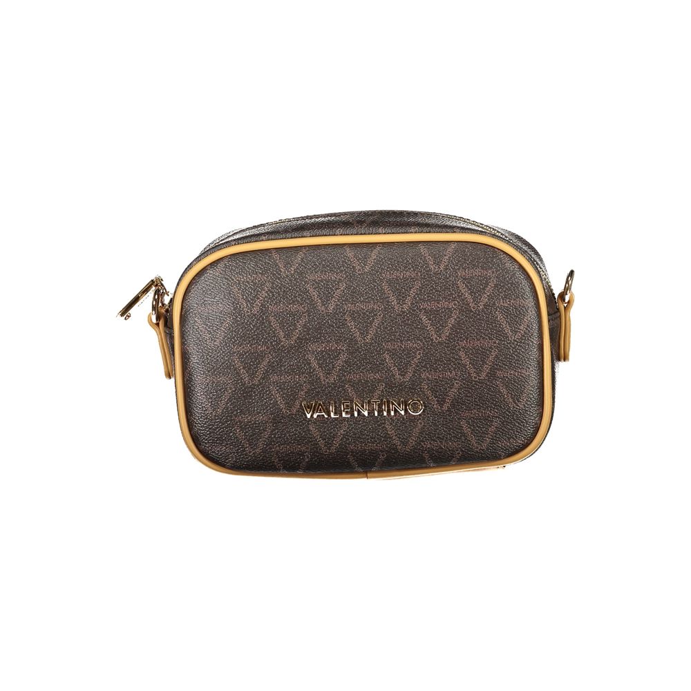 Mario Valentino Brown Polyethylene Handbag with logo, adjustable strap, and zip closure, featuring recycled materials.