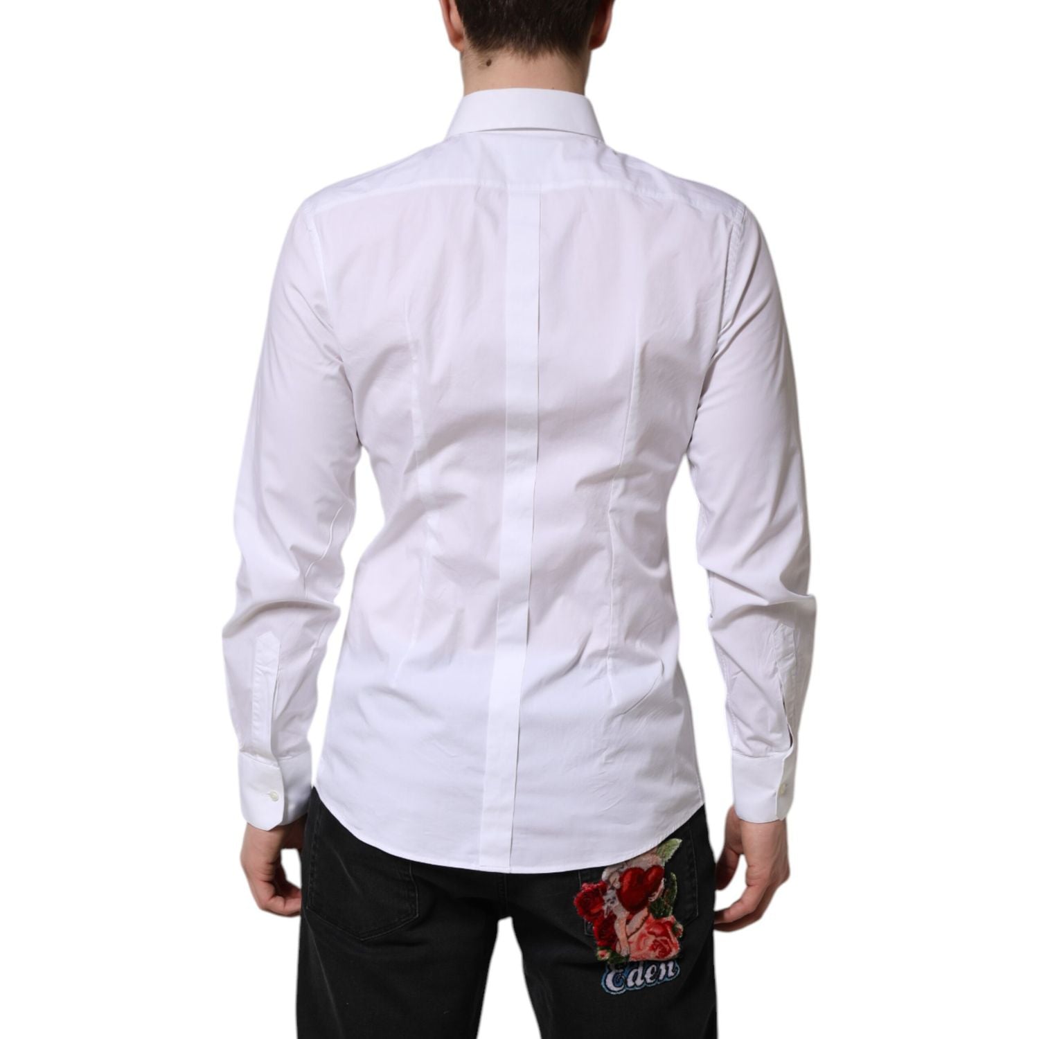 Dolce & Gabbana White GOLD Cotton Dress Formal Shirt