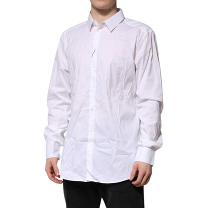 Dolce & Gabbana White GOLD Cotton Men Dress Formal Shirt