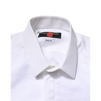 Dolce & Gabbana White GOLD Cotton Bib Dress Formal Shirt