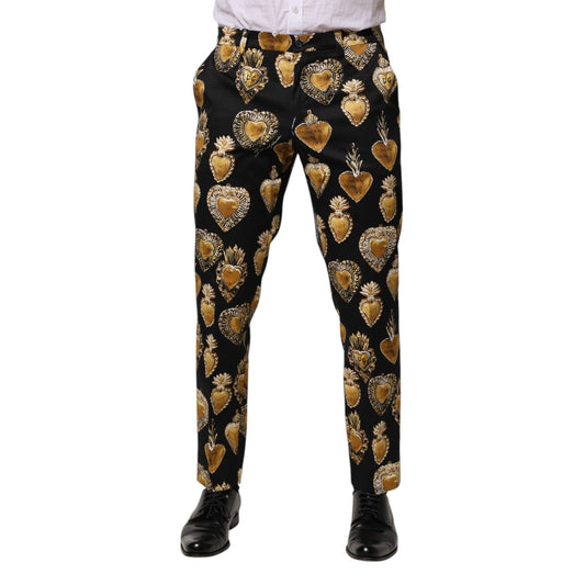 Dolce & Gabbana Black Gold Sacred Heart Print Pants