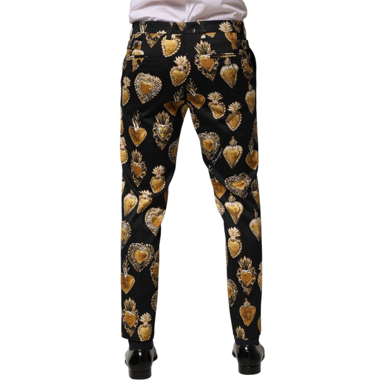 Dolce & Gabbana Black Gold Sacred Heart Print Pants