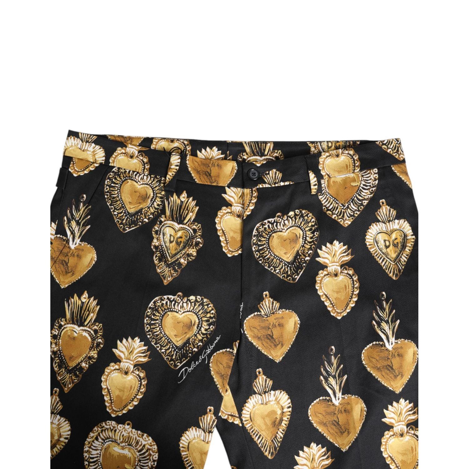 Dolce & Gabbana Black Gold Sacred Heart Print Pants