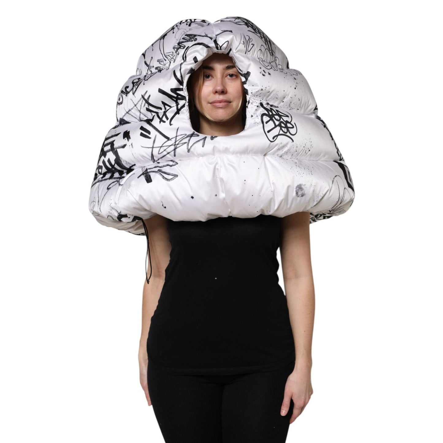Dolce & Gabbana White Polyester Printed Hood Quilted Hat JKT41457
