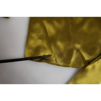 Dolce & Gabbana Green Ascot Collar Long Sleeves Blouse Top