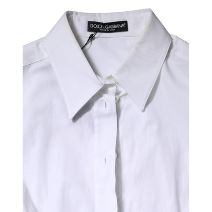 Dolce & Gabbana White Cotton Collared Long Sleeves Blouse Top