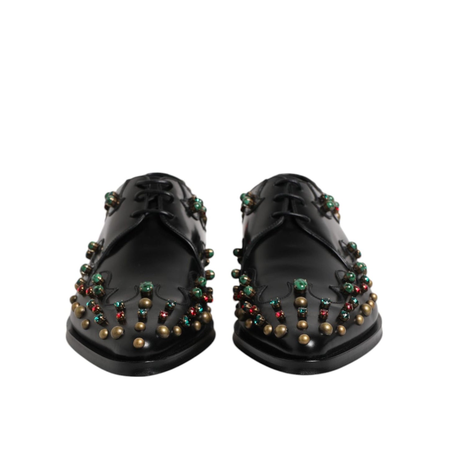 Dolce & Gabbana Black Leather Derby Dress Studded Shoes