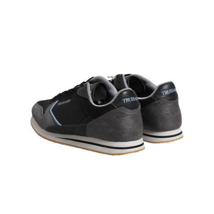 Trussardi Black Gray Lace Up Low Top Casual Sneakers Shoes
