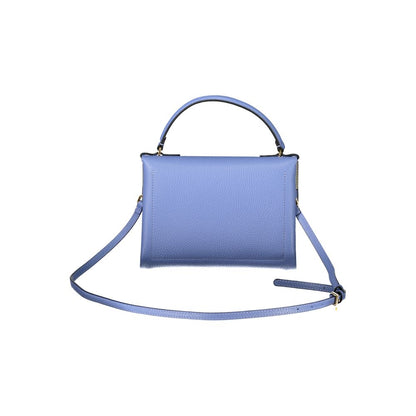 Coccinelle Light Blue Leather Women Handbag with handle and shoulder strap, featuring elegant twist closure.