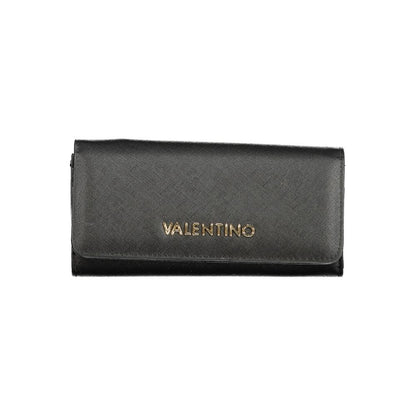 Mario Valentino Black Polyethylene Wallet with logo, features 3 compartments, coin purse, card slots, zip and automatic closure.