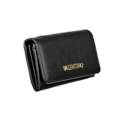 Mario Valentino Black Polyethylene Wallet with logo, 3 compartments, coin purse, spaces for cards, zip, and automatic closure.