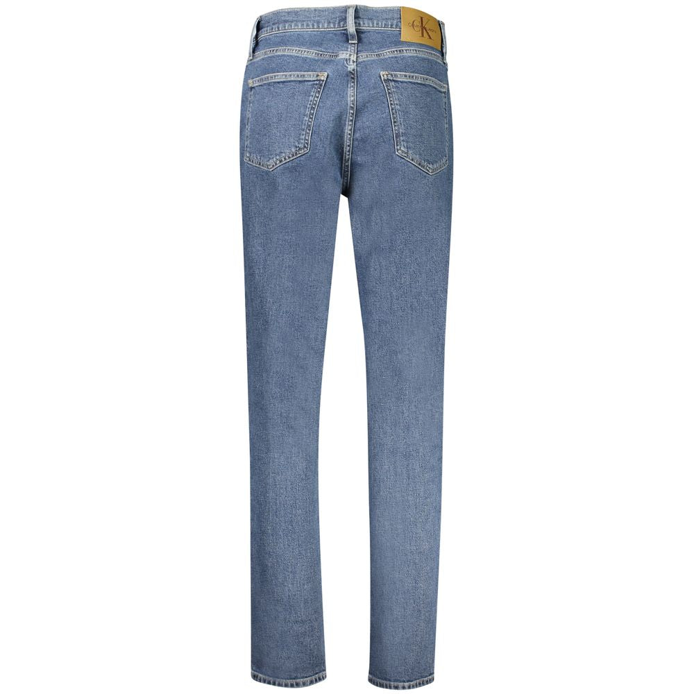Calvin Klein Blue Cotton Women Jeans featuring a classic five-pocket style and CK logo, made with eco-friendly recycled cotton blend.