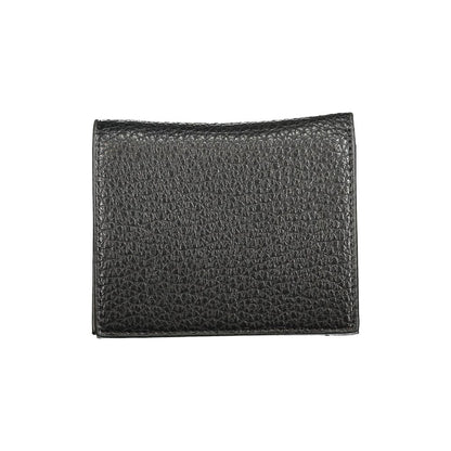 Mario Valentino Black Polyethylene Wallet with card spaces, coin purse, automatic closure, and logo, made from recycled material.