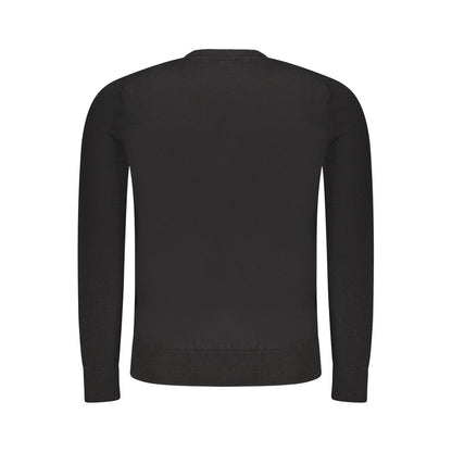 Hugo Boss Black Cotton Sweater, long-sleeved V-neck with applique logo, back view.