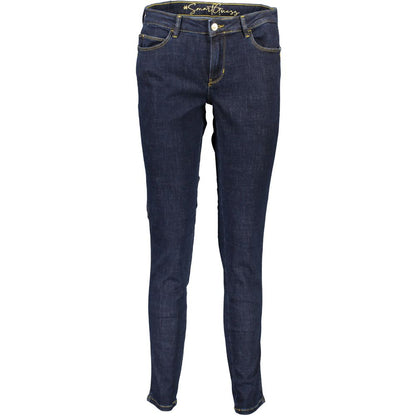 Guess Jeans Blue Cotton Women Jeans - Mid-rise skinny jeans with a luxurious touch and eco-conscious design featuring recycled cotton.