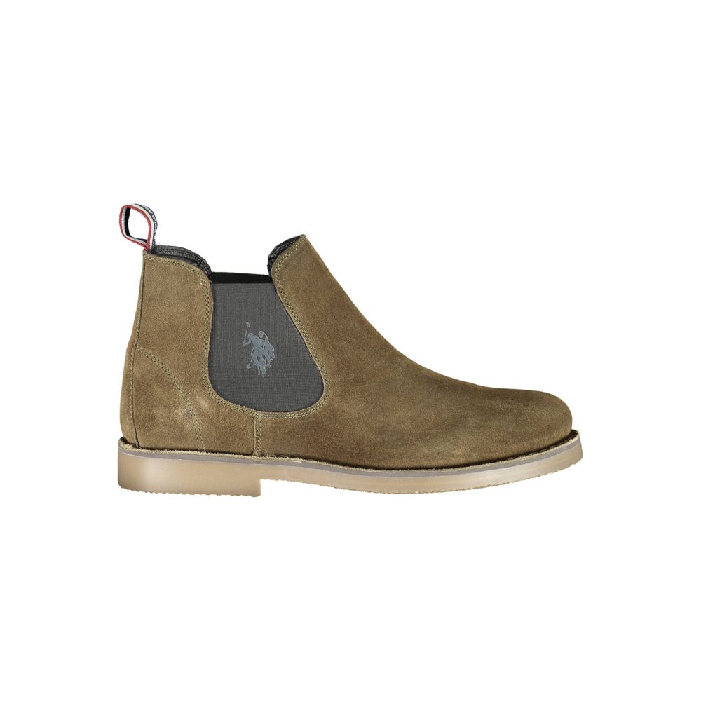 U.S. POLO ASSN. Green Leather Men Ankle Boot with chic hue and iconic logo, crafted for style and comfort, made from polyester and leather.