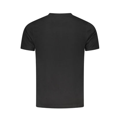 Cavalli Class Black Cotton T-Shirt with short sleeves, crew neck design, featuring printed logo, perfect for modern fashion style.