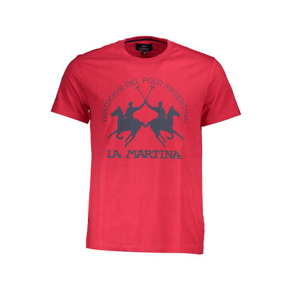 La Martina Red Cotton Men T-Shirt with logo and equestrian print