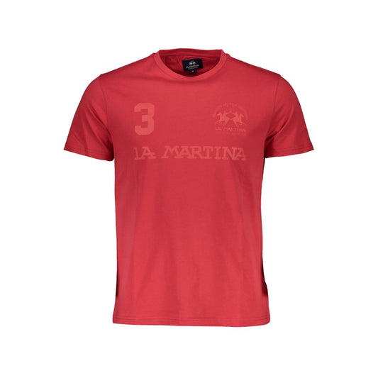 La Martina Red Cotton Men T-Shirt with crew neck and iconic logo, made from premium cotton for style and comfort.