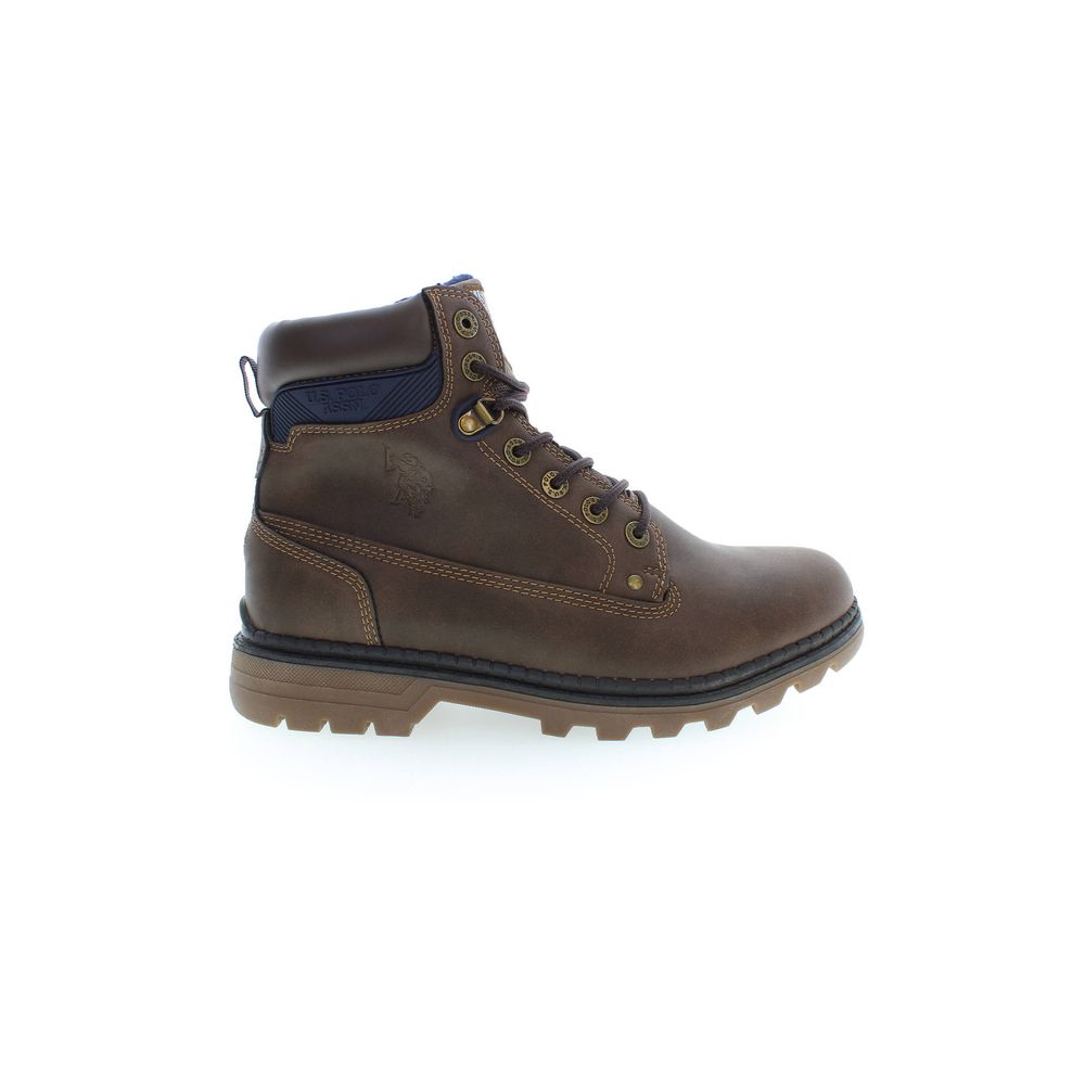 U.S. POLO ASSN. Brown Polyester Men Boot with lace-up design, rugged charm, and iconic logo for style and comfort.