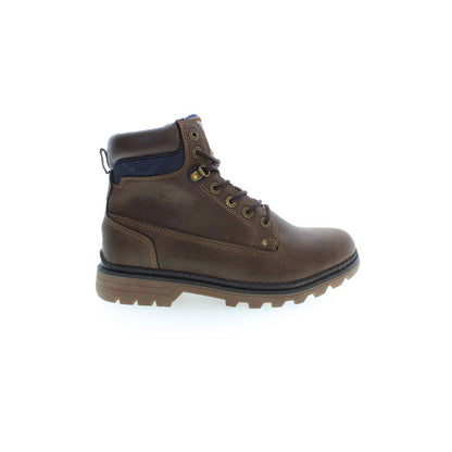U.S. POLO ASSN. Brown Polyester Men Boot with lace-up design, rugged charm, and iconic logo for style and comfort.