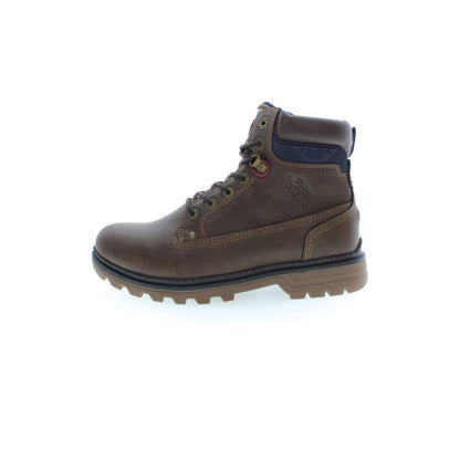 U.S. POLO ASSN. Brown Polyester Men Boot with lace-up design and contrasting details, featuring iconic logo and durable construction.
