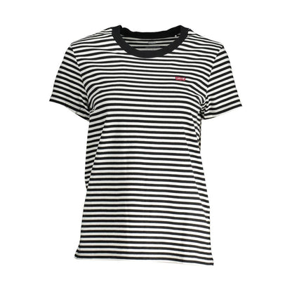 Striped black and white Levi's t-shirt for women with logo on chest.