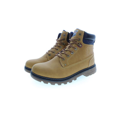 U.S. POLO ASSN. Beige Polyester Men Boot with lace-up design and iconic logo, showcasing a stylish and versatile footwear option.