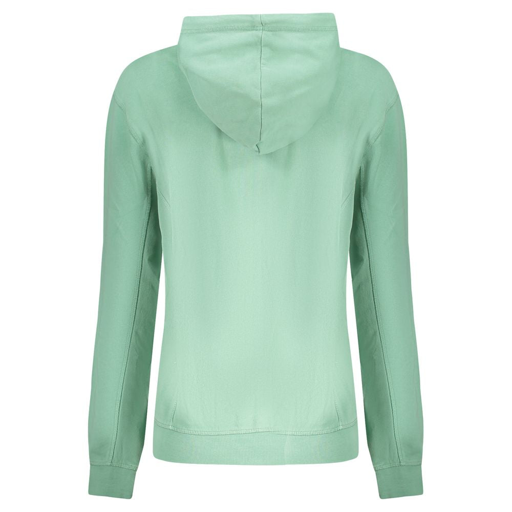 Back view of North Sails Green Cotton Women Sweater with hood, showcasing the cozy brushed interior and practical design.