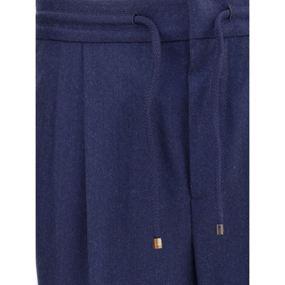 Brunello Cucinelli Blue Fleece Wool Casual Pants