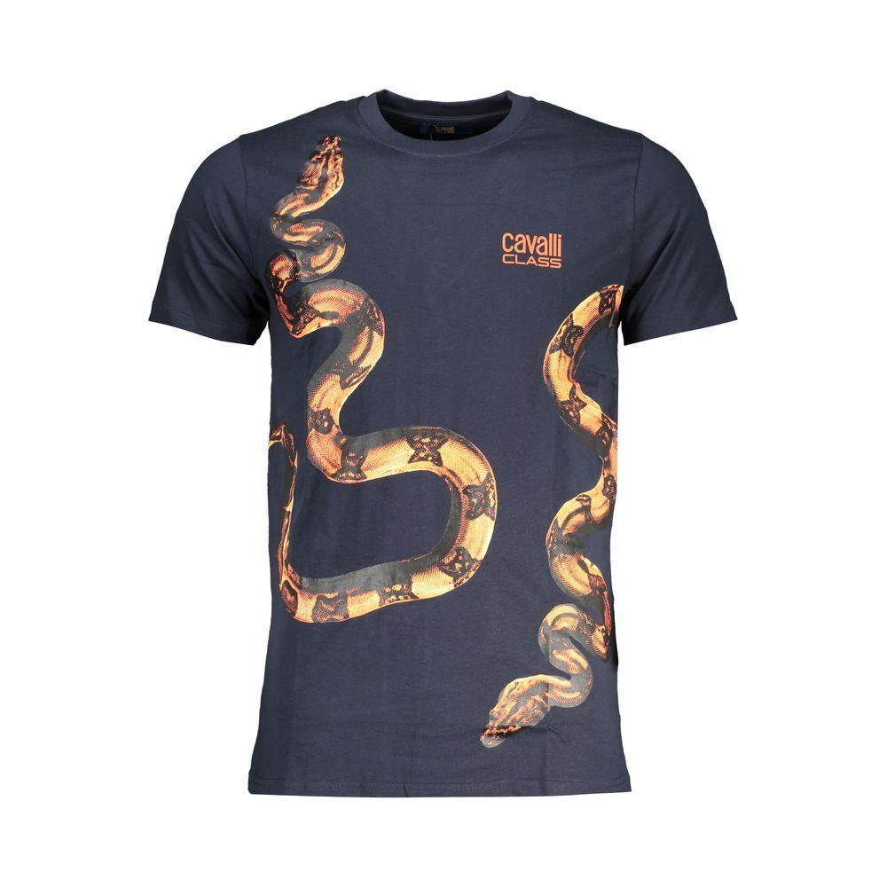 Cavalli Class Blue Cotton T-Shirt CA-28567-XL