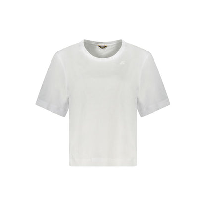 K-WAY White Cotton Women T-Shirt with wide neck and K-WAY logo, showcasing stylish short sleeves and premium cotton design.