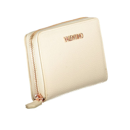 Mario Valentino Beige Polyethylene Wallet with zip closure, 6 compartments, coin purse, and double card spaces