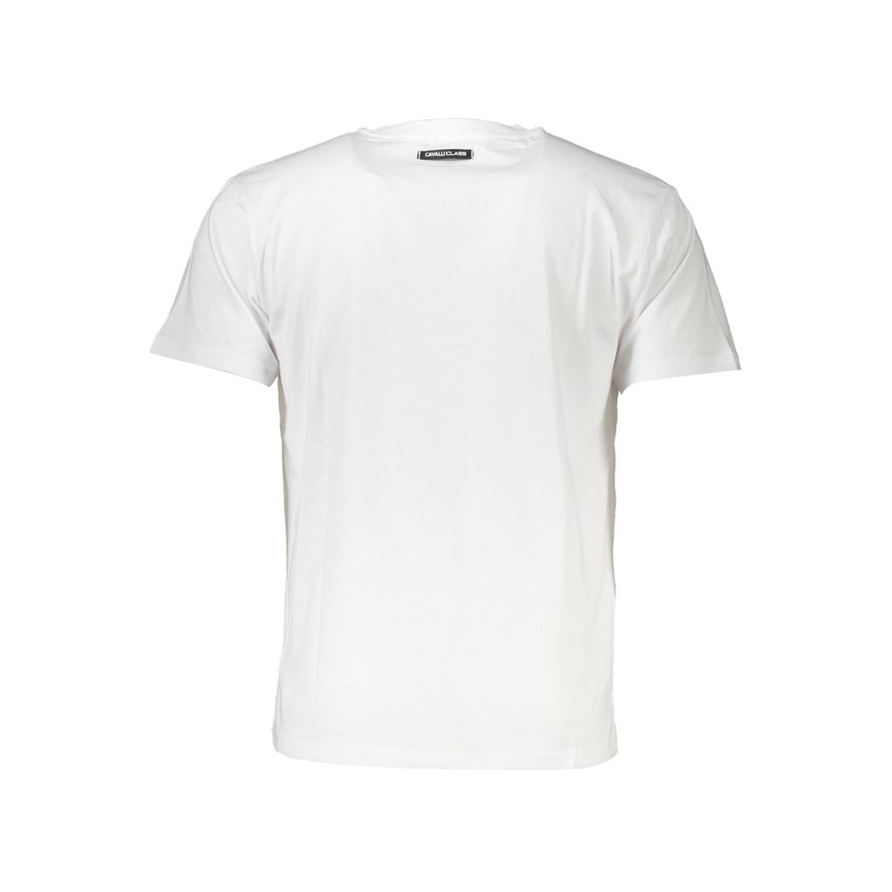 Cavalli Class White Cotton Men T-Shirt featuring minimalist design and premium cotton material for comfortable, stylish wear.